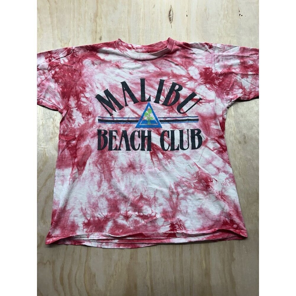 Malibu Beach Club Unisex Tee Shirt Vintage Single Stitch Tye Dye L Palm Trees‎